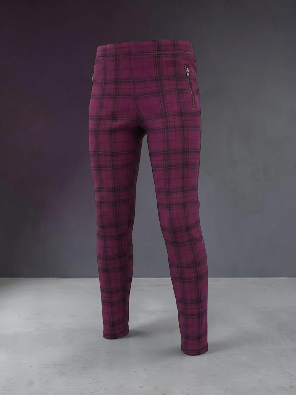 The Children’s Place Girls 8 Burgundy Plaid Ponte Jeggings Skinny Zip Pants